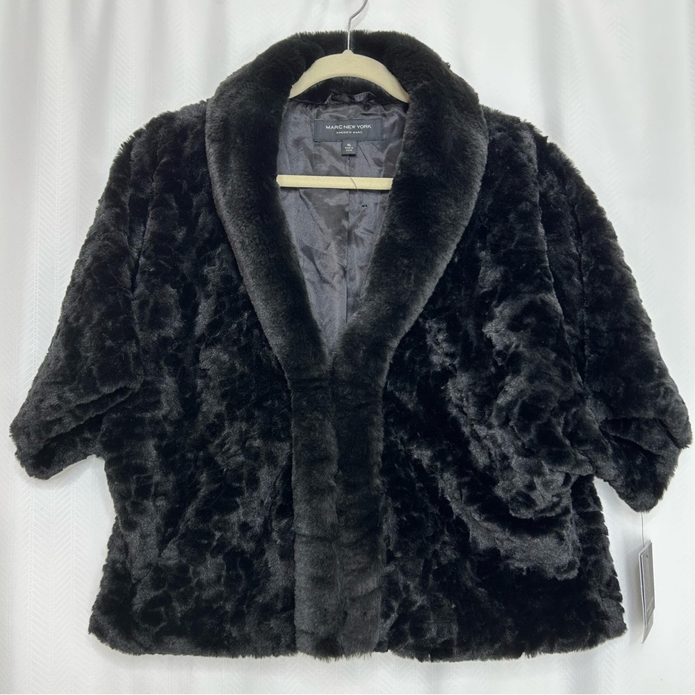 Marc New York black faux fur evening jacket
